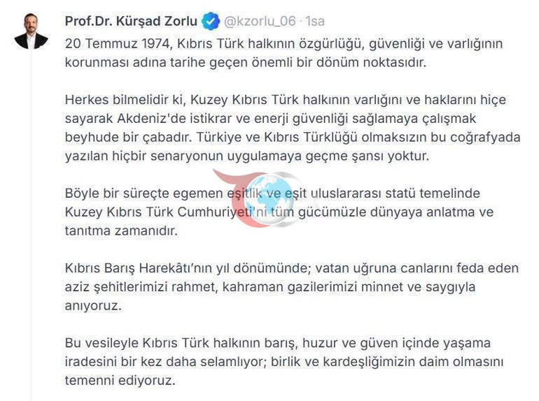 AK Partiya a'zosi Zorludan Kipr Tinchlik Operatsiyasi xabari