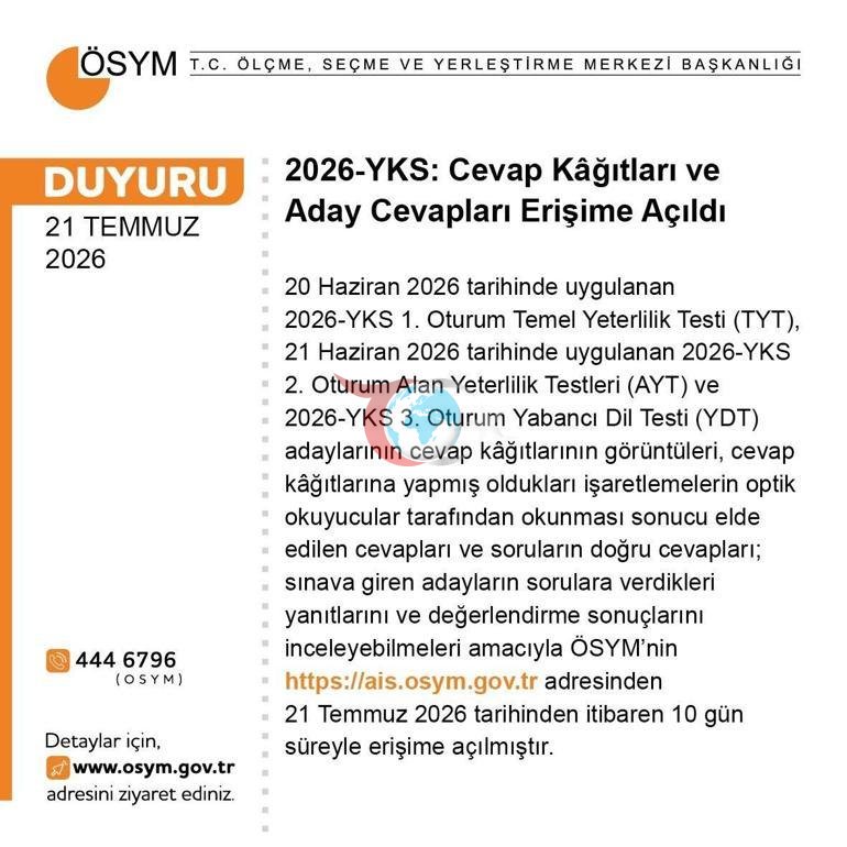 Son dakika... YKS 2026 cevap kağıtları ve aday cevapları erişime açıldı