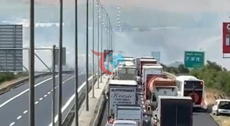 Silivride tarlada başlayan yangın rüzgarın etkisiyle büyüdü TEM otoyolunda trafik durdu