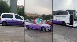 TIR’dan döküldü, yağmurla tepkimeye girdi! Araçlar mora boyandı, soruşturma başlatıldı