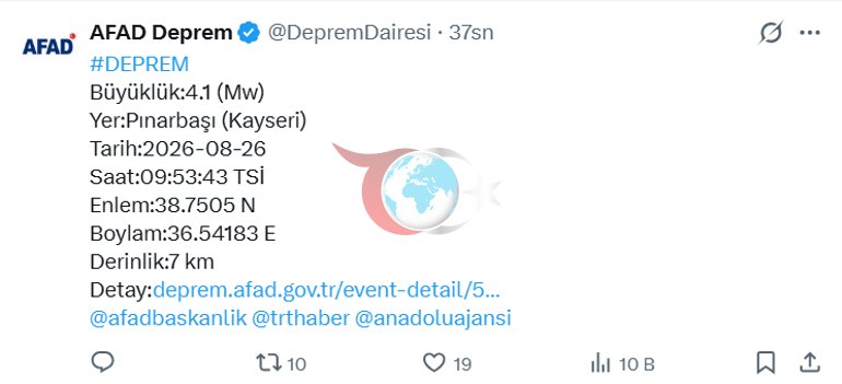 Son dakika... Kayseri’de 4.1 büyüklüğünde deprem