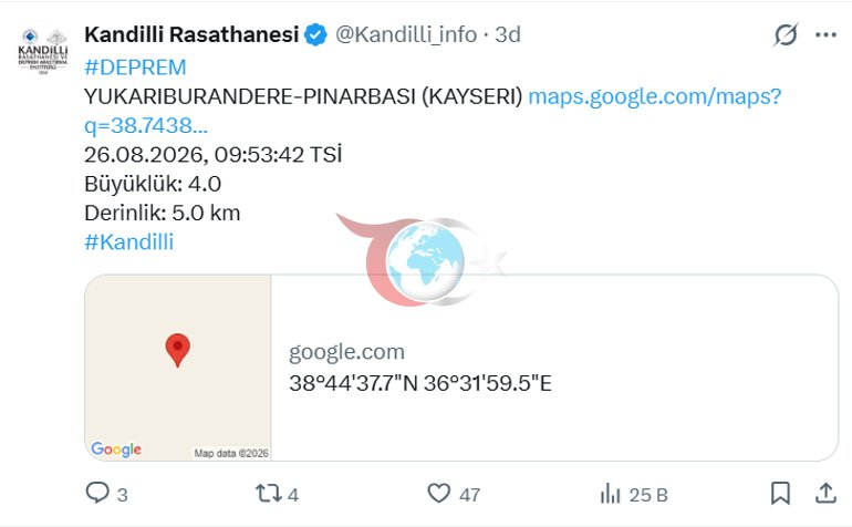 Son dakika... Kayseri’de 4.1 büyüklüğünde deprem