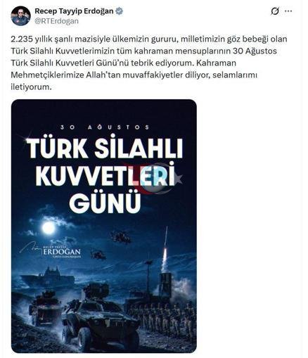 Cumhurbaşkanı Erdoğan, Türk Silahlı Kuvvetleri Gününü kutladı