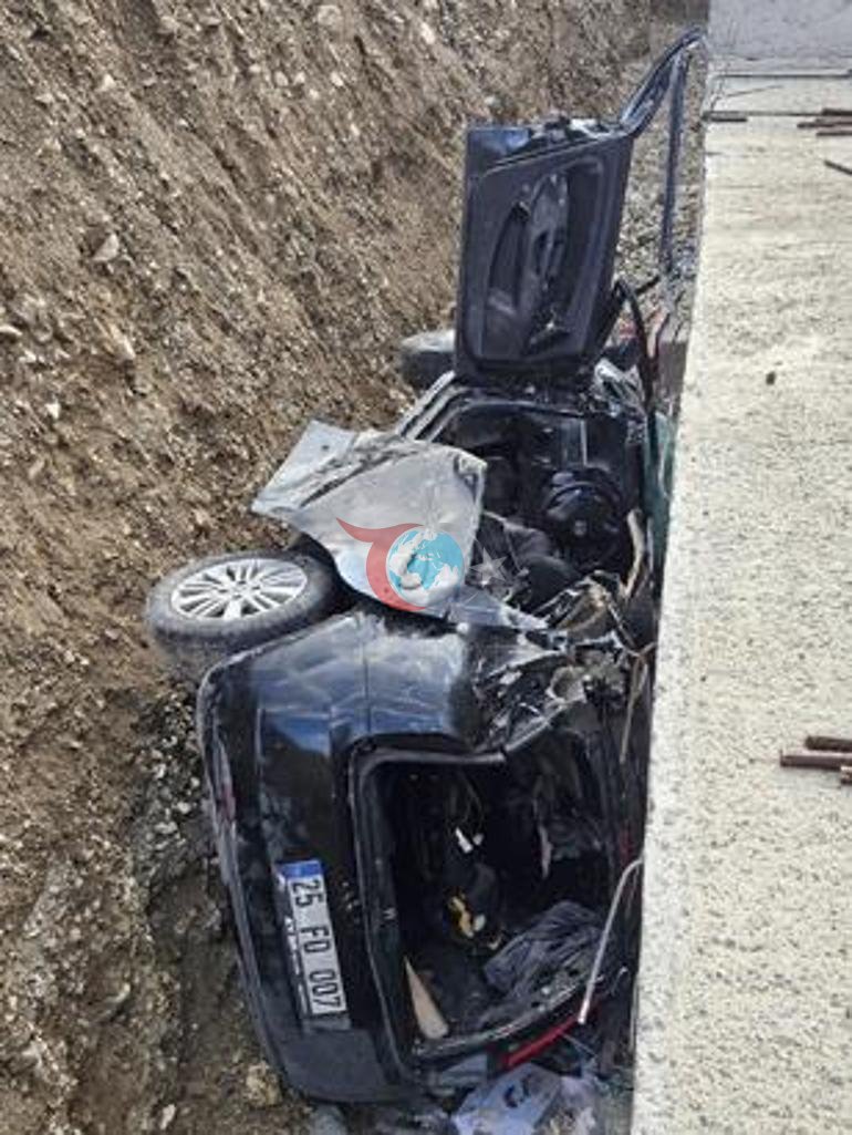 Erzurum’da feci kaza Otomobil 5 metreden yol çalışmasına düştü: 3 ölü