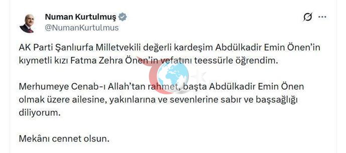 AK Parti Şanlıurfa Milletvekili Önenin acı günü