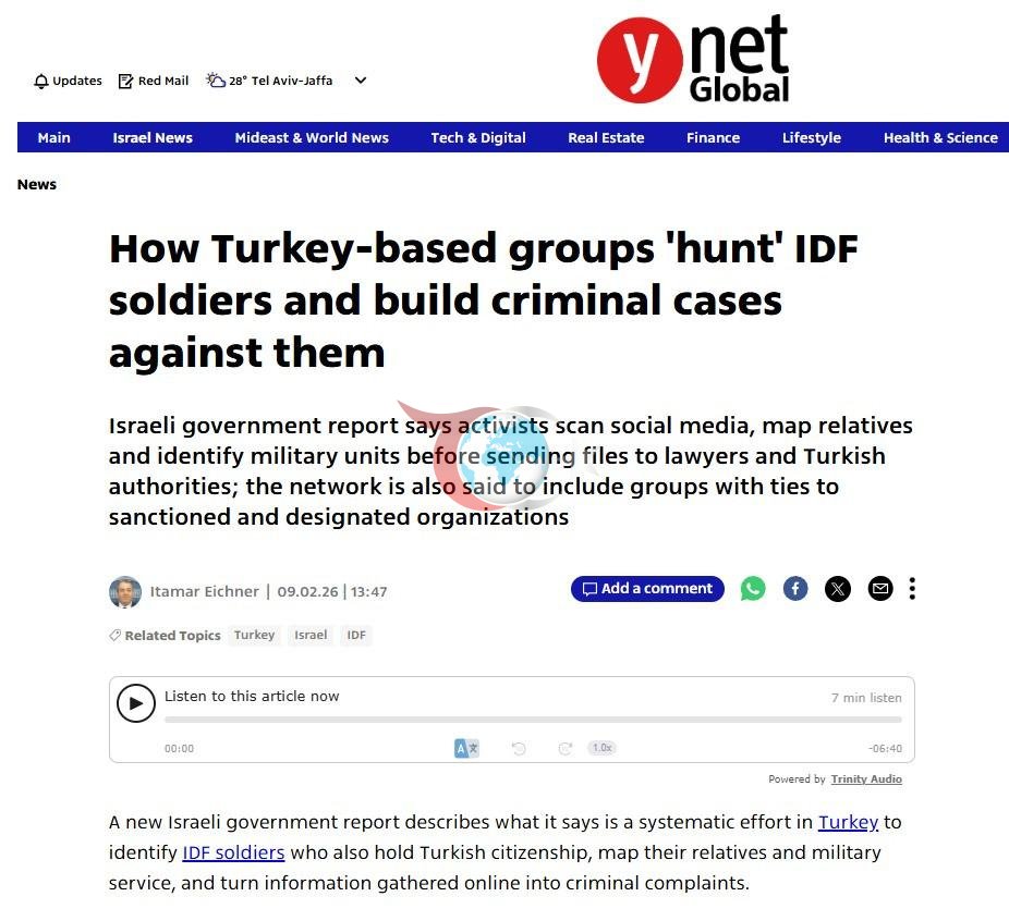 Ynet желісіндегі жаңалықтардың скриншоты.