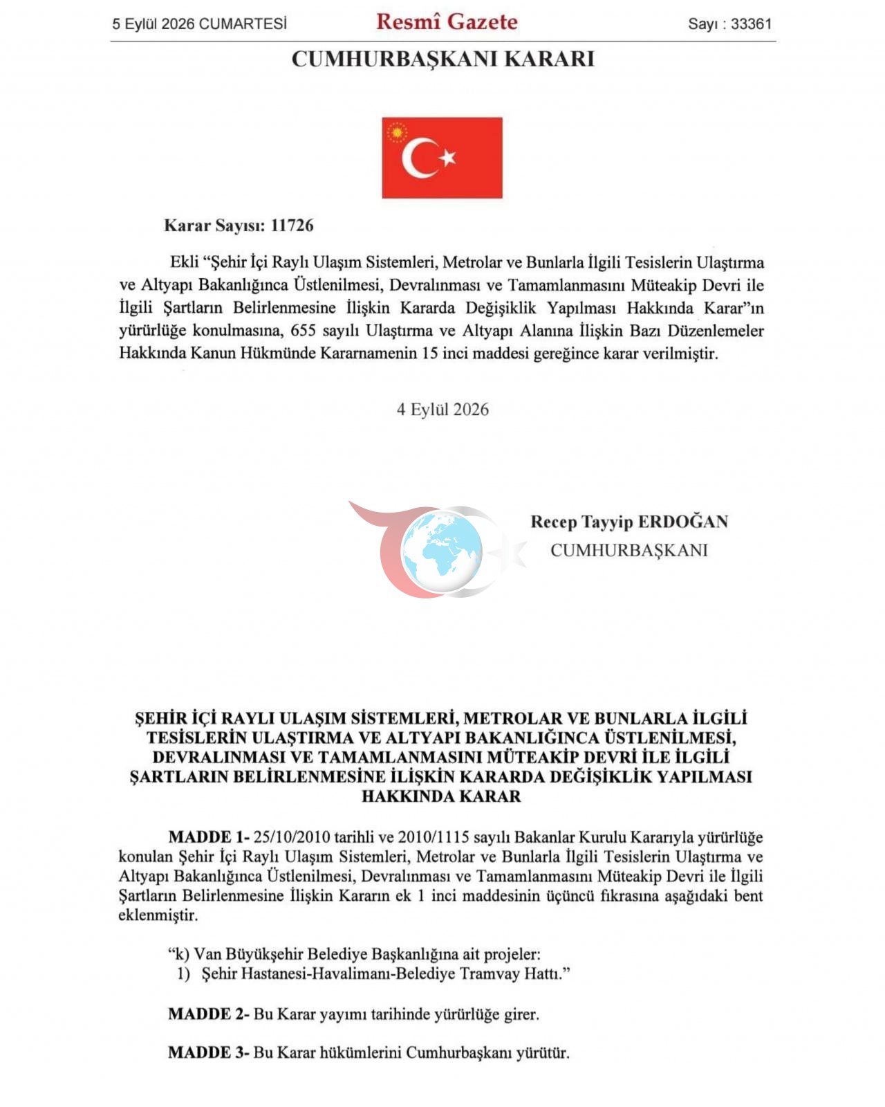 Konuya ilişkin Cumhurbaşkanı kararı