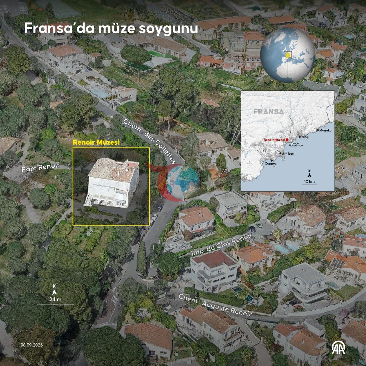 Fransa'daki Renoir Müzesi soyuldu. Görselde müzenin konumu.