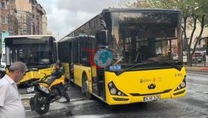 Şişhanedə IETT avtobusları toqquşub. Yola töküldülər, Şişhane'de sürücülər çətin anlar yaşadı