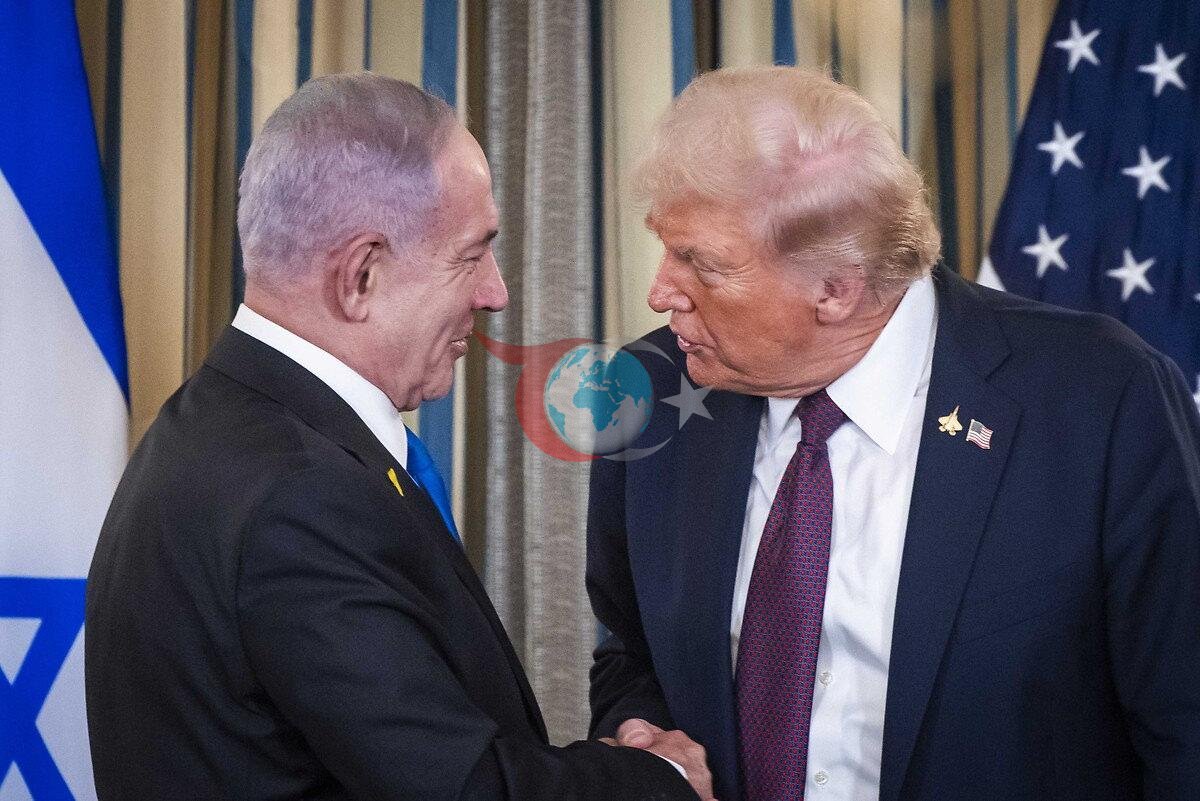 İsrail Başbakanı Binyamin Netanyahu ile ABD Başkanı Donald Trump'ın Beyaz Saray'daki görüşmesinden bir fotoğraf.