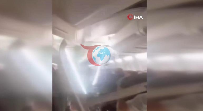 Yolcu uçağında korkunç anlar kamerada Kabinin tavanı böyle çöktü