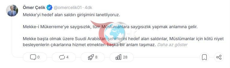AK Parti Genel Başkan Yardımcısı ve Parti Sözcüsü Ömer Çelik'in NSosyal'de yayınladığı gönderiden bir ekran görüntüsü.