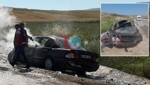 Yozgatta devrilen otomobil alev aldı 1 kişi öldü, 3 kişi yaralandı