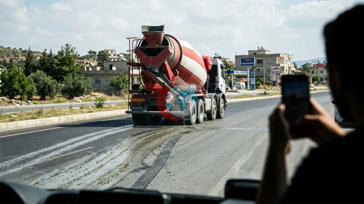Hataýda daşky gurşawyň hapalanmagyny döredýän sürüji kamerada: Beton mikserden sement akýar!