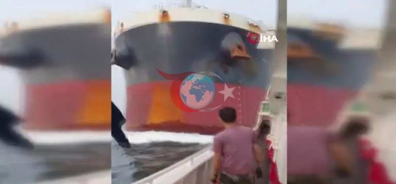 Denizde dehşet anları anbean kamerada 2 gemi çarpıştı