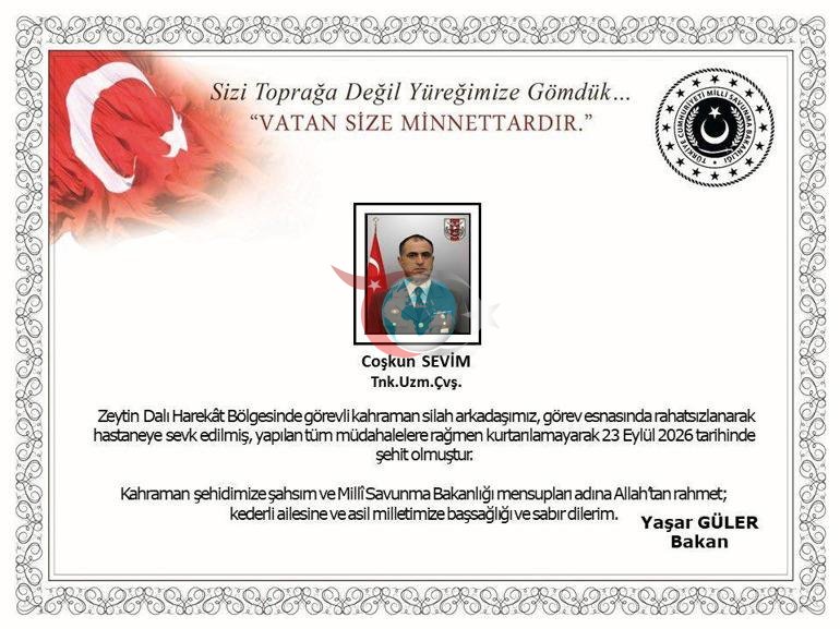 Zeytin Dalı Harekatı bölgesinden acı haber Bir asker şehit oldu