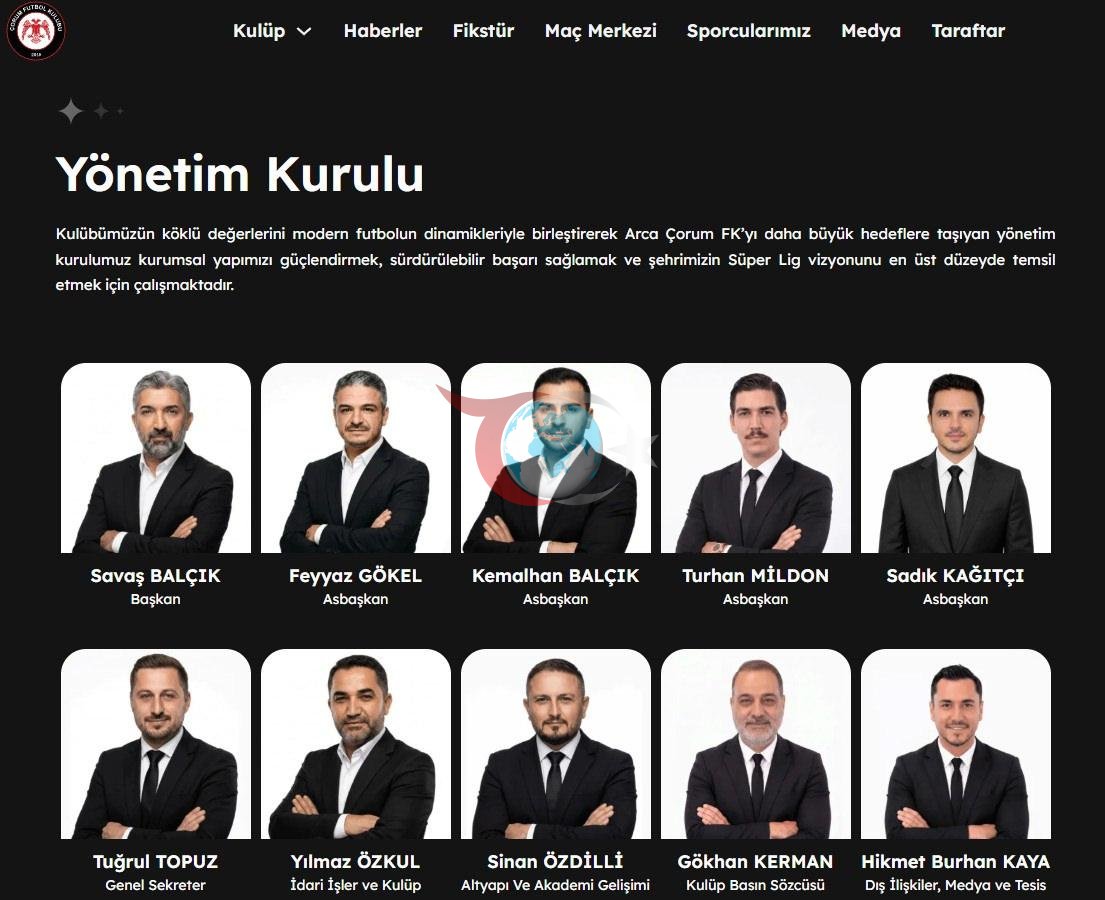 Arca Çorum FK yönetim kurulu listesi