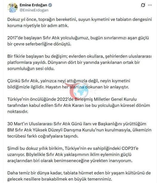 Emine Erdogandan nol galyndylaryny paýlaşmak