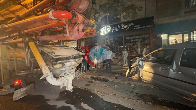 Avcılarda dehşet anları: Yokuşta kayan beton pompası 7 aracı hurdaya çevirdi