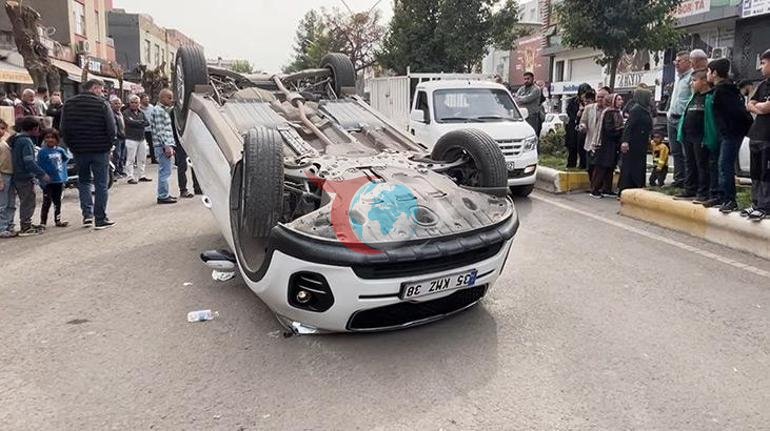 Diyarbakırda lastiği patlayan otomobil takla attı