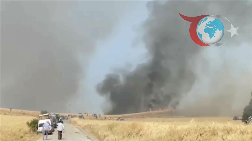 Çorum'da Buğday Tarlasındaki Yangın Kontrol Altına Alınmaya Çalışılıyor