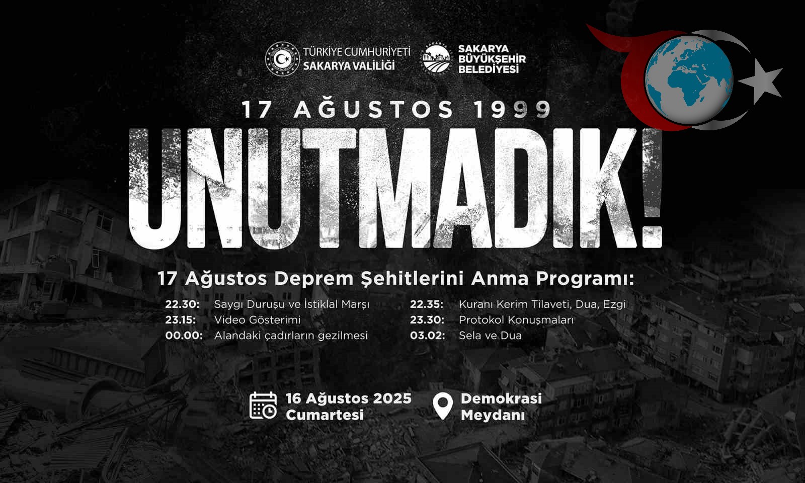 17 Ağustos Depreminin Yıldönümünde Sakarya'da Anma Programı Düzenleniyor
